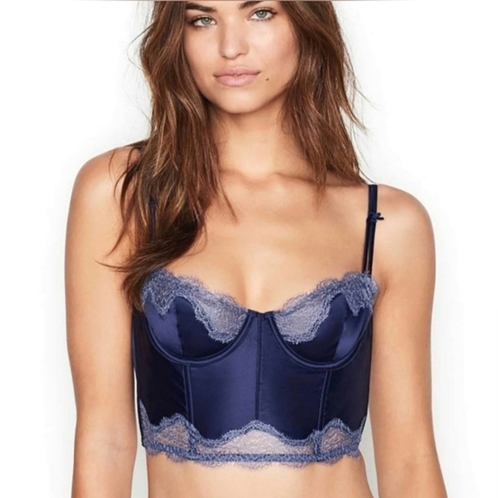 Victoria's Secret Dream Angels Unlined Balconet Bra 36DD Satin Lace Corset Top